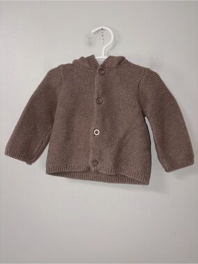 Carters Brown Knit Button Up Cardigan Antler Hooded Boys 9M